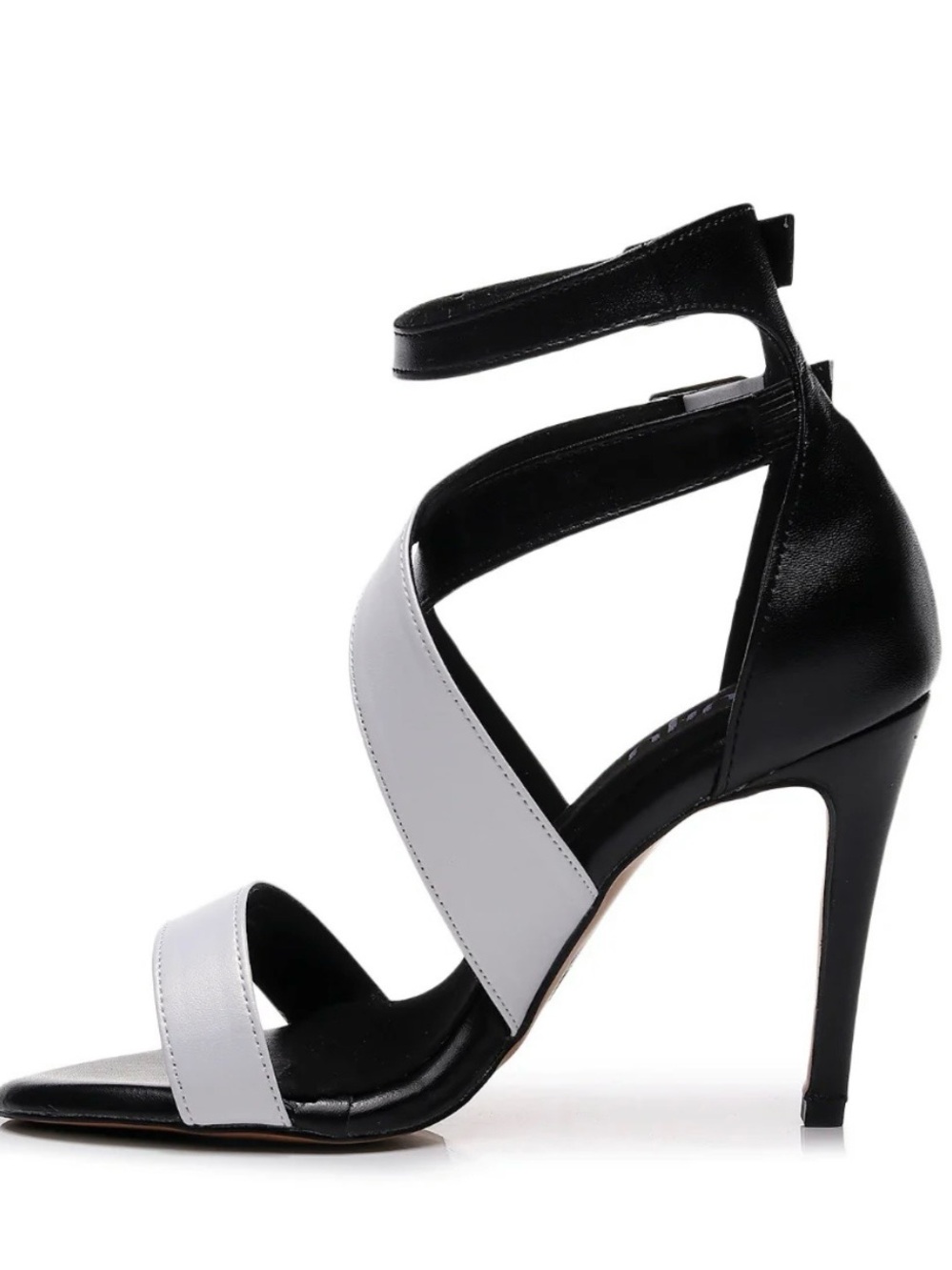 Burju shoes Black and White High Heel Sandal - 3’’ street sole in size US6.5